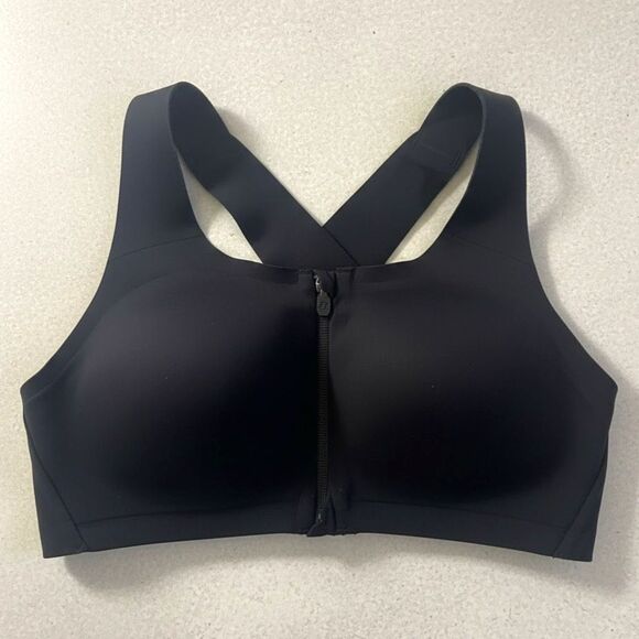 Lululemon Enlite Black Sports Running lightly Padded Zip Front Bra Size 34D - Picture 2 of 6